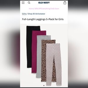 Old Navy Full-Lenght Leggings 5-Pack For Girls Size Medium (8)